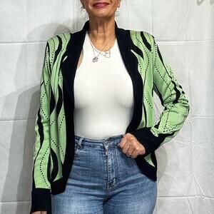 MIng Wang Green Geometric Open Front Cardigan Sz M